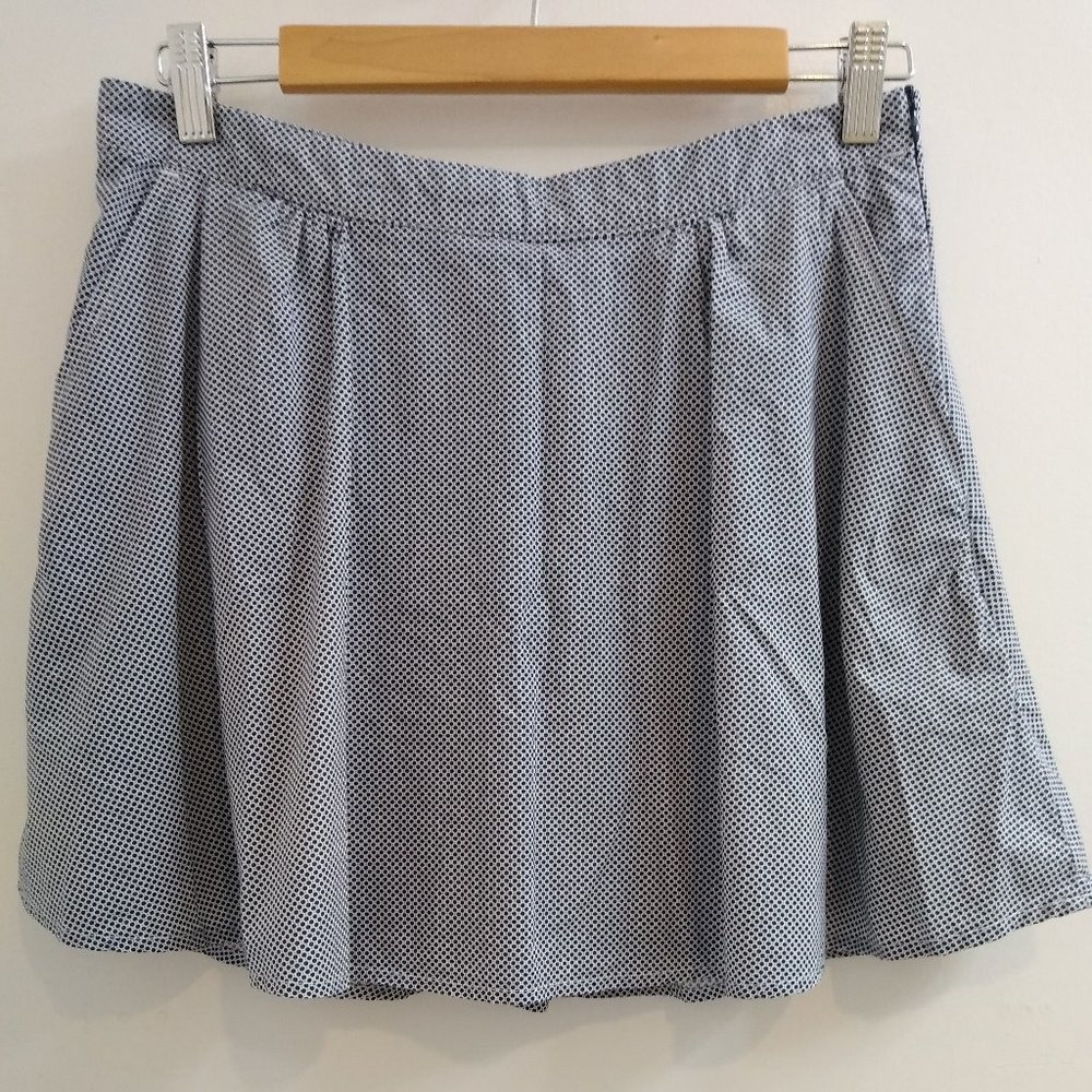 Navy Blue w/ white Polka Dots, High Waist Skort w/ blue stretch shorts Size XS
